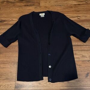 Talbots Dark Blue Knit Ribbed Cardigan Top Womens Medium